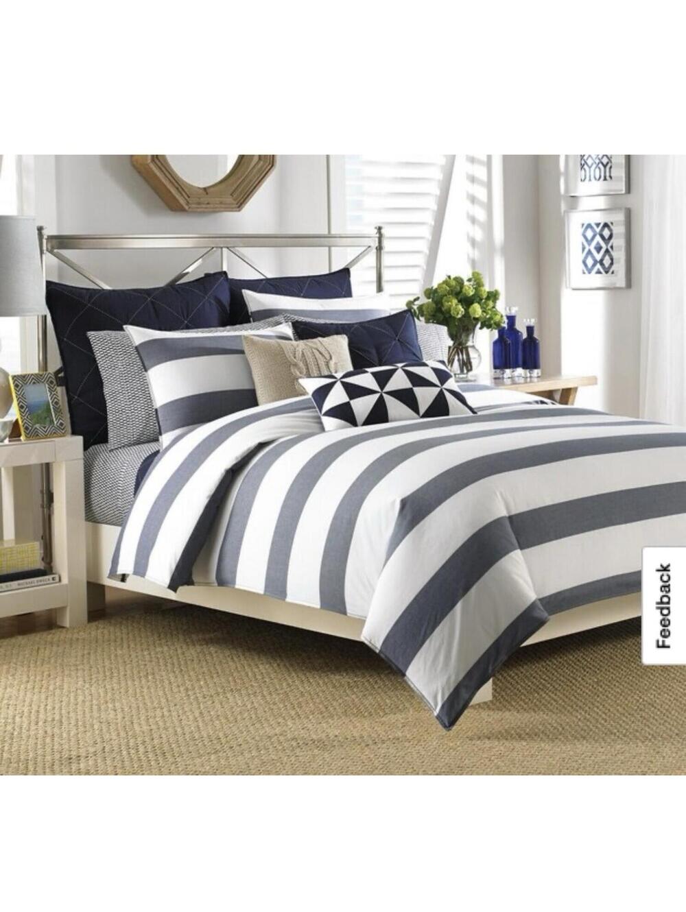 New - Nautica Lawndale Navy & White Duvet Cover Set - King